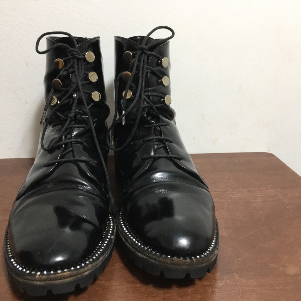 Christian Dior Leather Boots. With Rhinestones And Leather Laces And Lug Soles - Picture 3 of 13